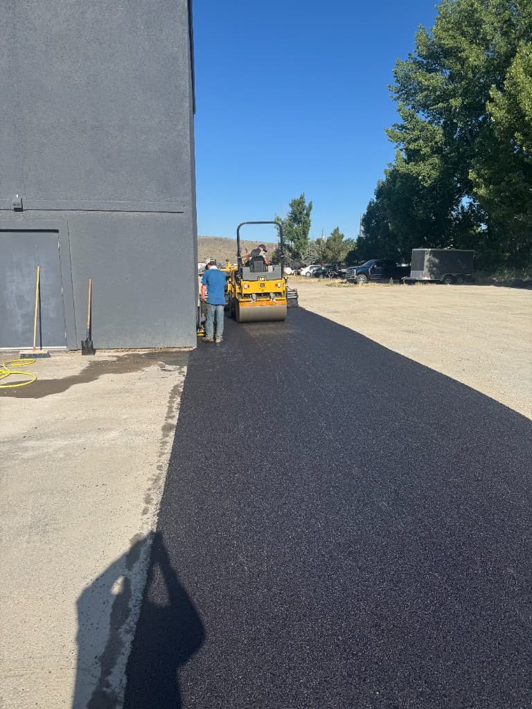 Asphalt paver at work